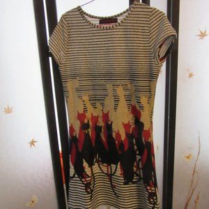 SM Wardrobe Cat and Stripe Print Mini Dress Size Medium